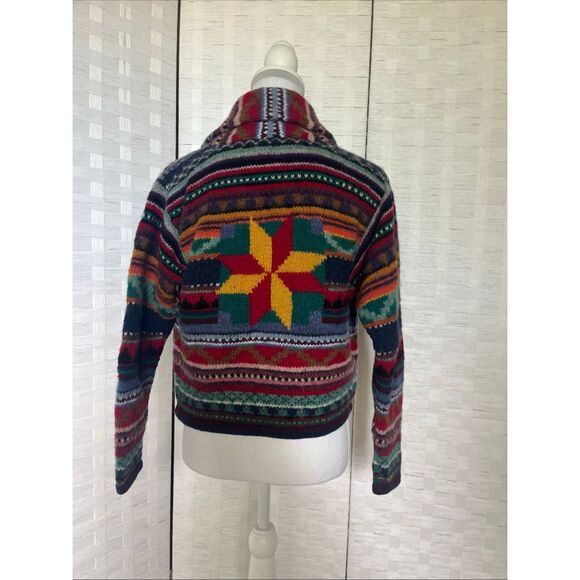 Amazing Vintage Southwestern Navajo Aztec Shetland Wool Cardigan Sweater Casual - Picture 4 of 14
